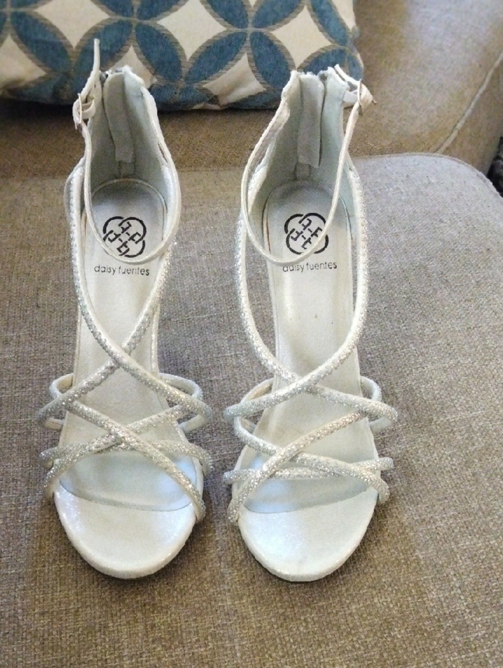 Daisy Fuentes Glitter Strappy Silver Heels